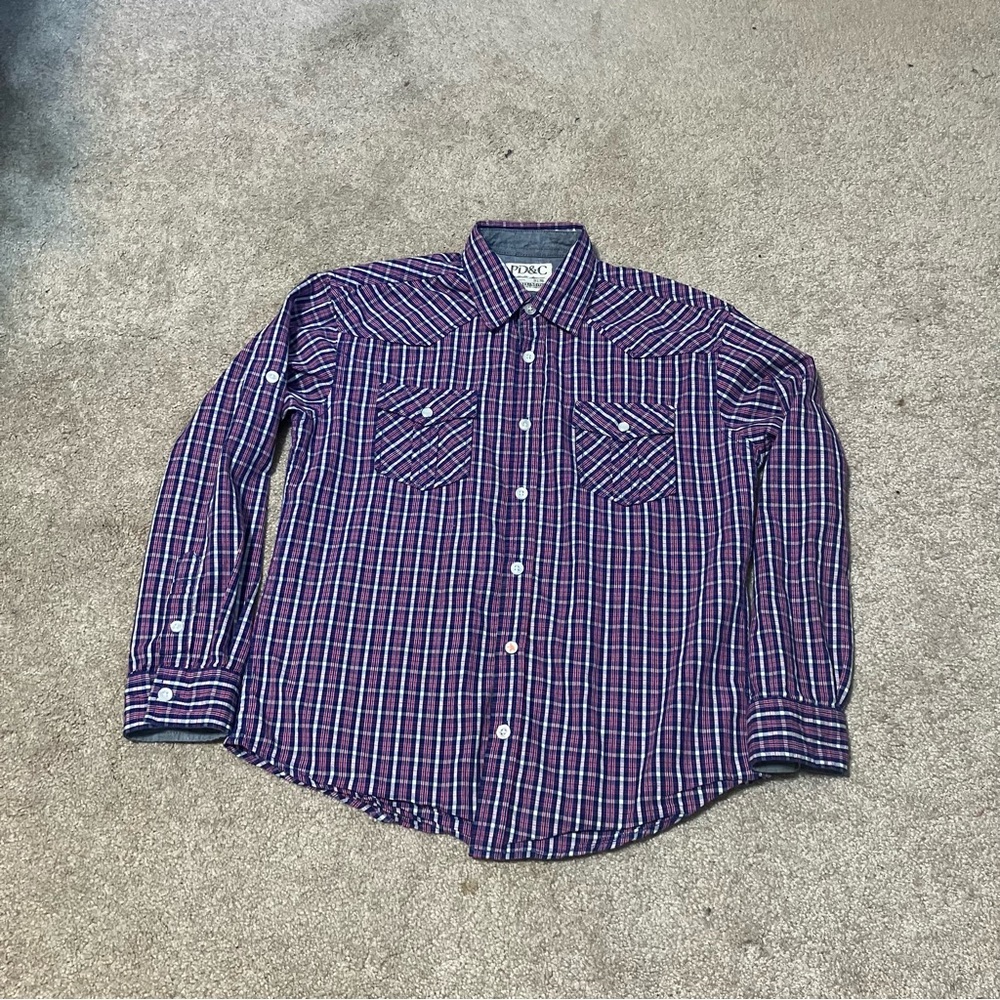 PD&C Kid Boys Purple Long Sleeved Plaid Dress Shirt Vintage Preppy Size 8-10